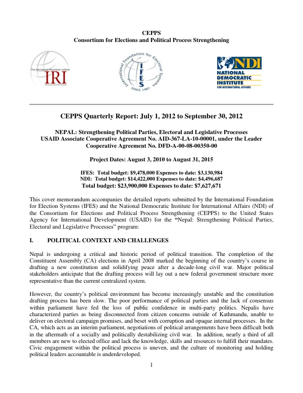 CEPPS Quarterly Report: July 1, 2012 to September 30, 2012