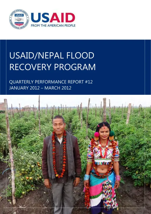 USAID/NEPAL FLOOD RECOVERY PROGRAM QUARTERLY PERFORMANCE REPORT #12
