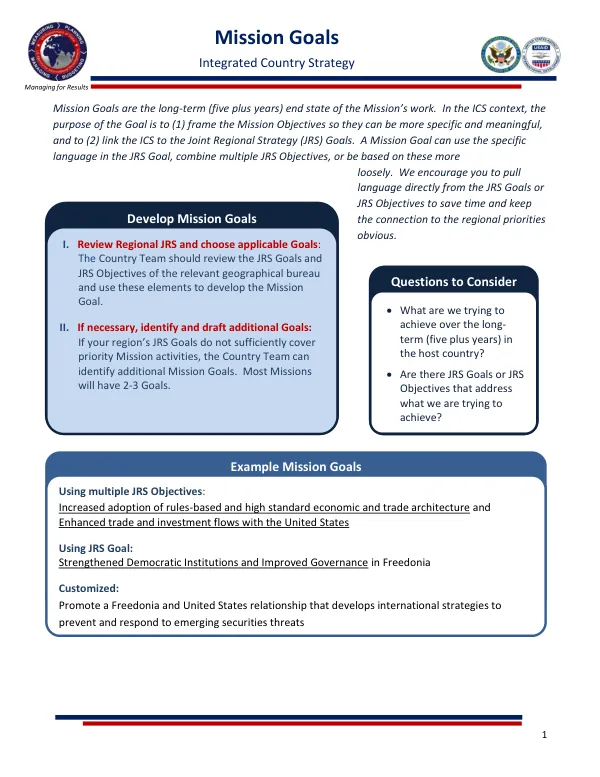 Managing for Results: Mission Goals