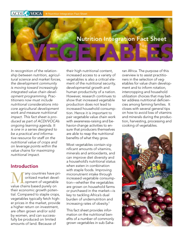 Nutrition Integration Fact Sheet: Vegetables