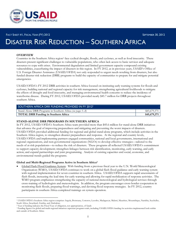 Disaster Risk Reduction – Southern Africa