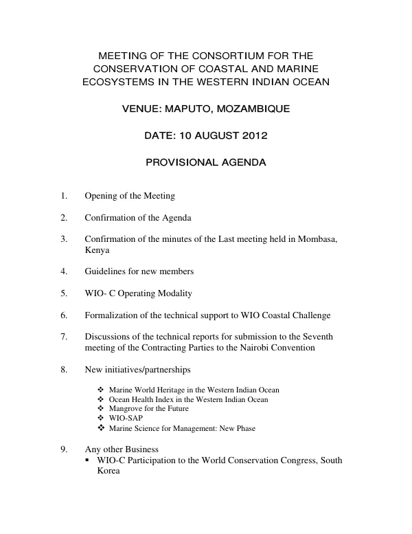 Meeting of the Consortium for the Conservation of Coastal and Marine Ecosystems in the Western Indian Ocean