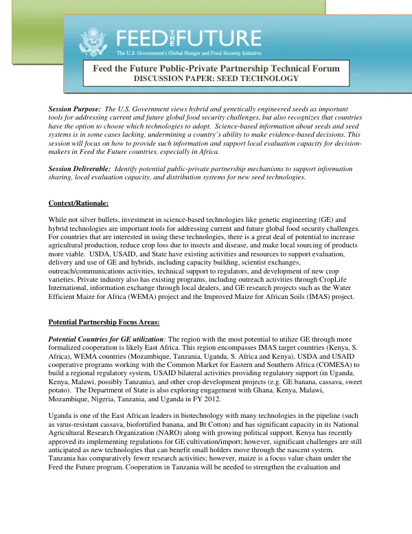 Discussion Paper: Seed Technology