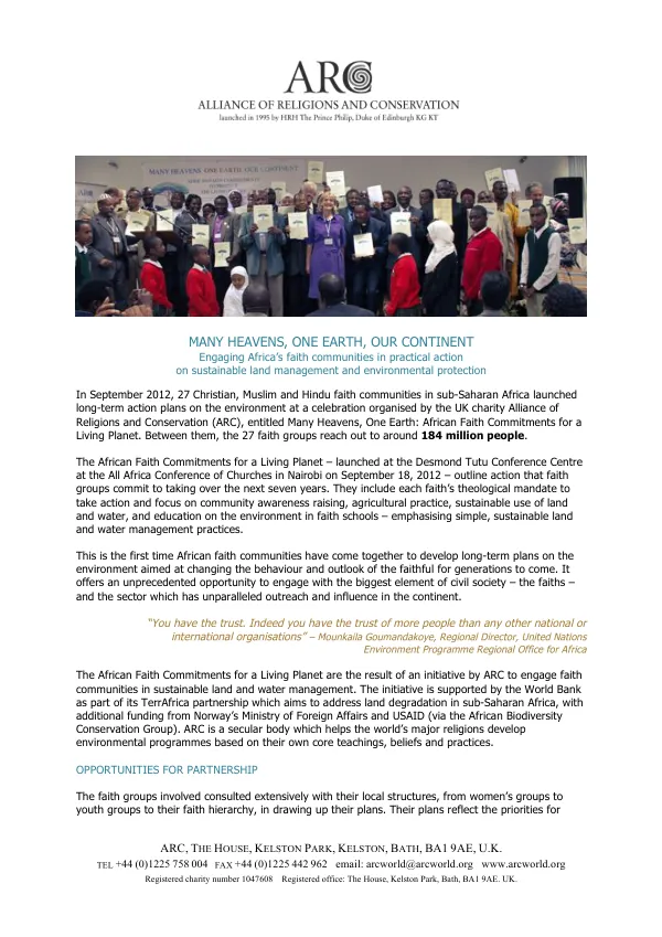 Many Heavens, One Earth: African Faith Commitments for a Living Planet
