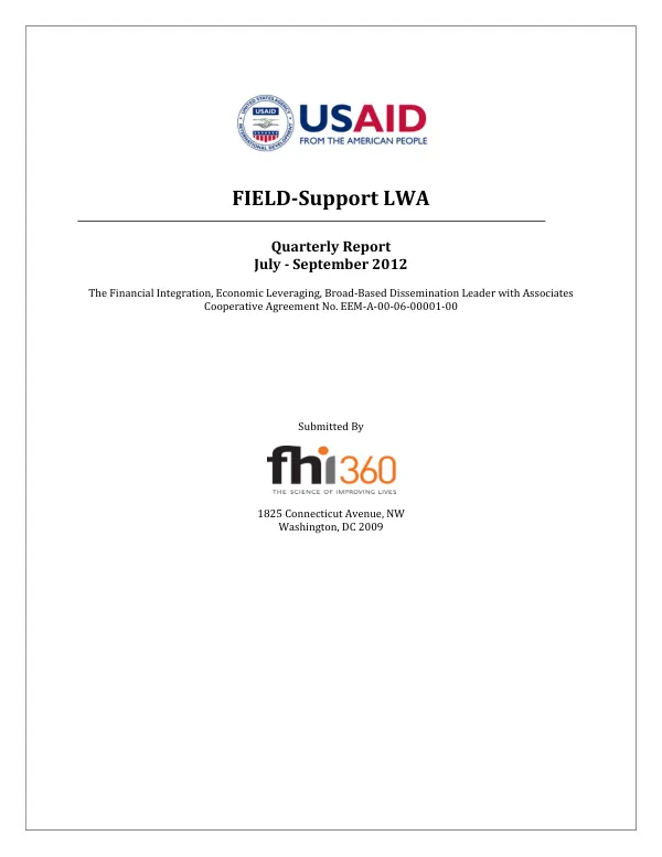 Quarterly Report July – September 30, 2012