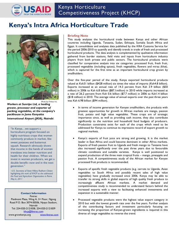Kenya’s Intra Africa Horticulture Trade