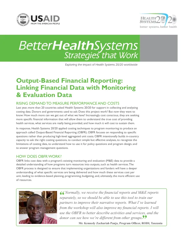Output-Based Financial Reporting: Linking Financial Data with Monitoring & Evaluation Data