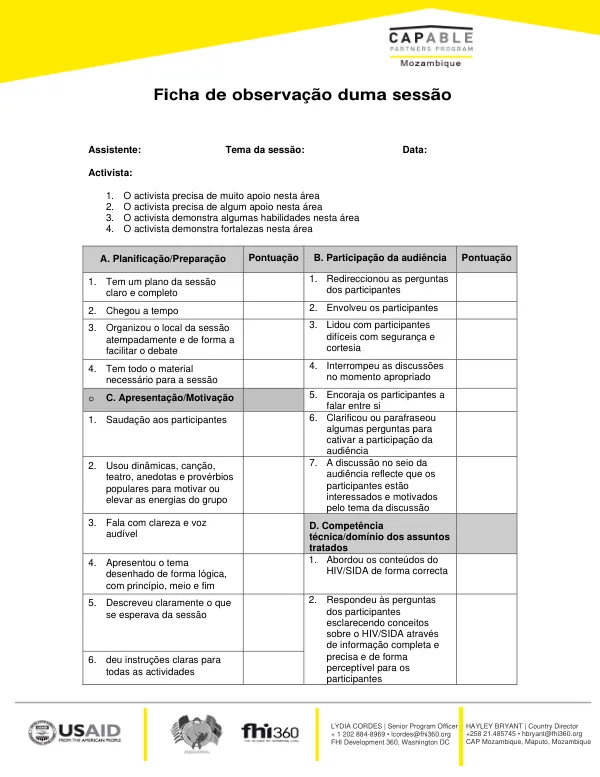Observation Guide for Facilitating Discussions on HIV/AIDS