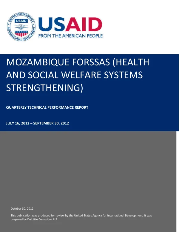 Mozambique Health and Social Welfare Systems Strengthening Program Quarterly Technical Performance Report