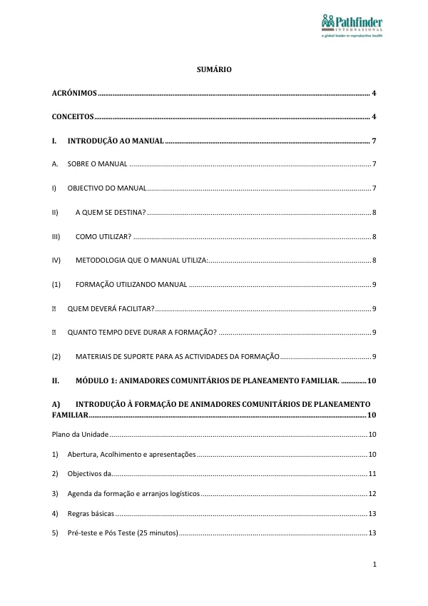 Manual de Formação de Animadores Comunitários de Planeamento Familiar