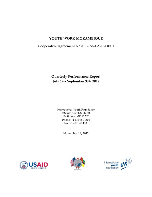 Quarterly Performance Report: Youth:Work Mozambique