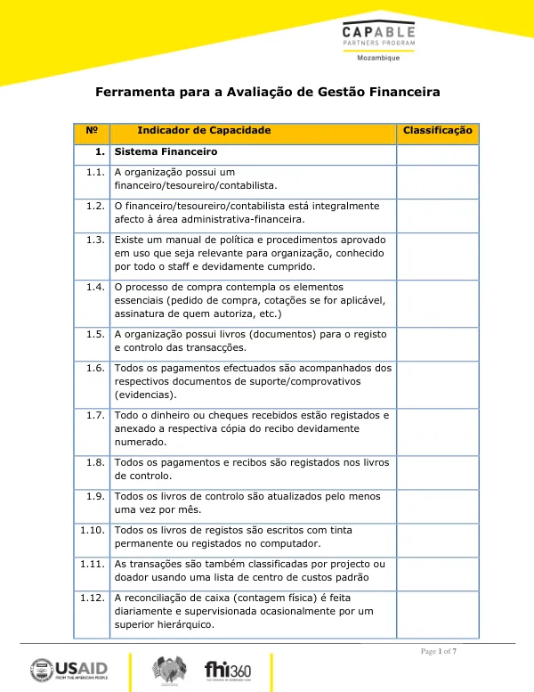 Financial Assessment Tool: Basic Financial Management