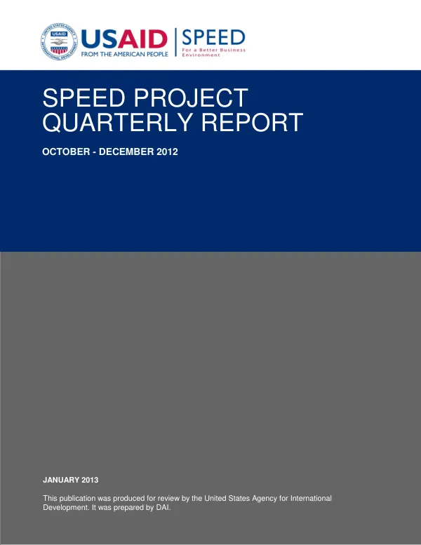 SPEED Project Quarterly Report October - December 2012