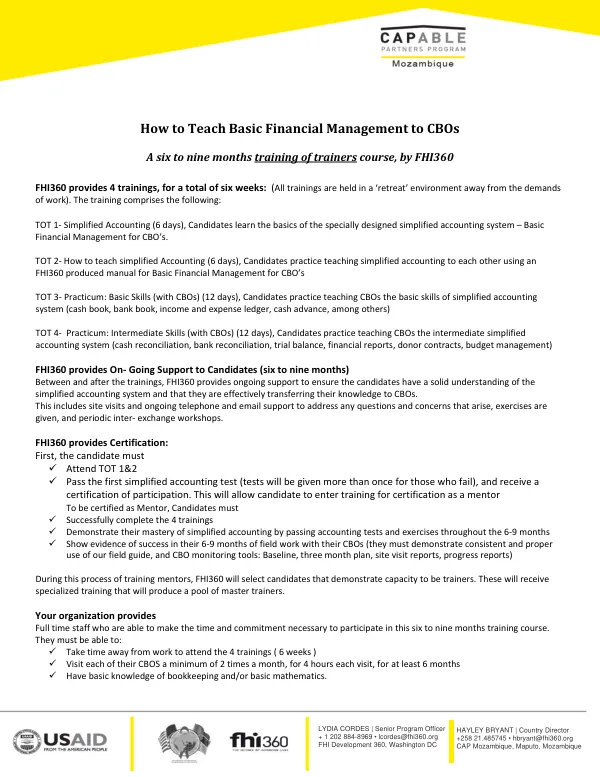 How to Teach Basic Financial Management to CBOs