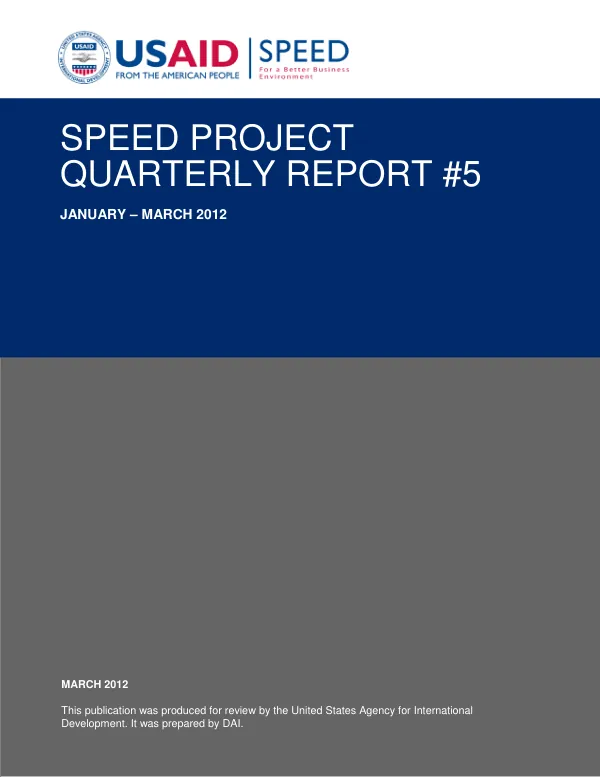 Speed Project Quarterly Report #5 January – March 2012