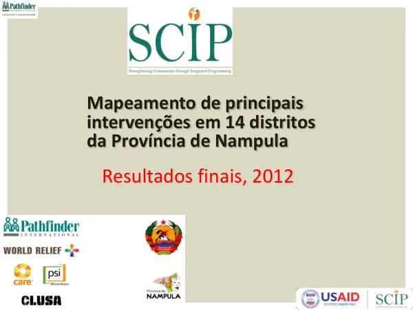 Mapeamento de principais intervenções em 14 distritos da Província de Nampula