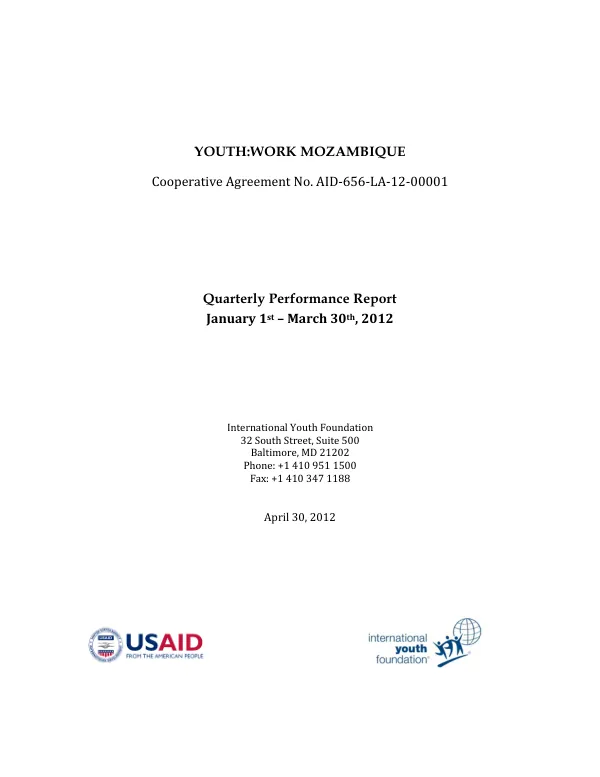 Quarterly Performance Report: Youth:Work Mozambique