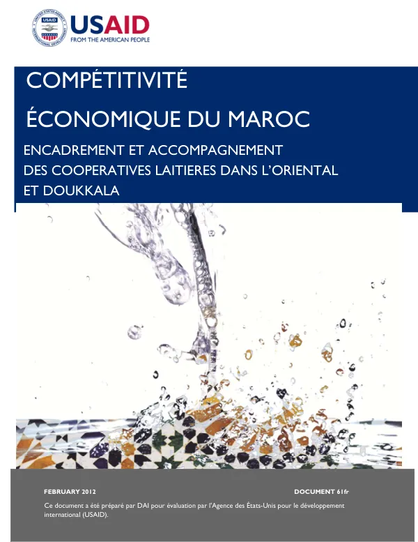 COMPÉTITIVITÉ ÉCONOMIQUE DU MAROC ENCADREMENT ET ACCOMPAGNEMENT DES COOPERATIVES LAITIERES DANS L’ORIENTAL ET DOUKKALA
