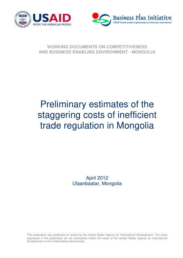 Preliminary estimates of the staggering costs of inefficient trade regulation in Mongolia