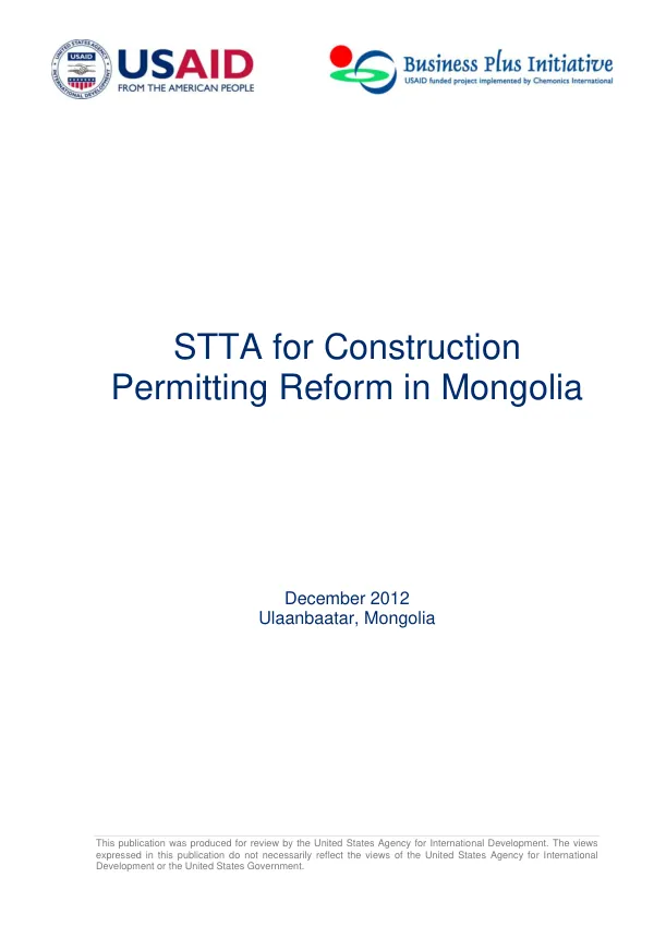STTA for Construction Permitting Reform in Mongolia