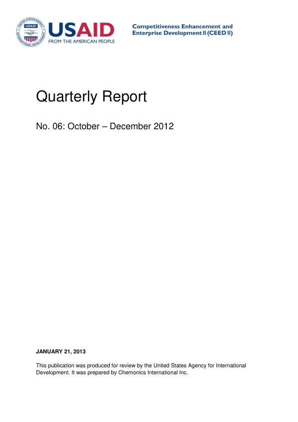 Quarterly Report No. 06: October – December 2012