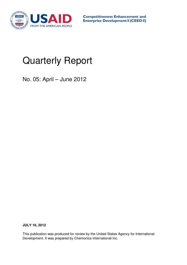 Quarterly Report No. 05: April – June 2012