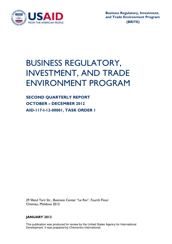 Second Quarterly Report: Business Regulatory, Investment, and Trade Environment Program (BRITE) in Moldova