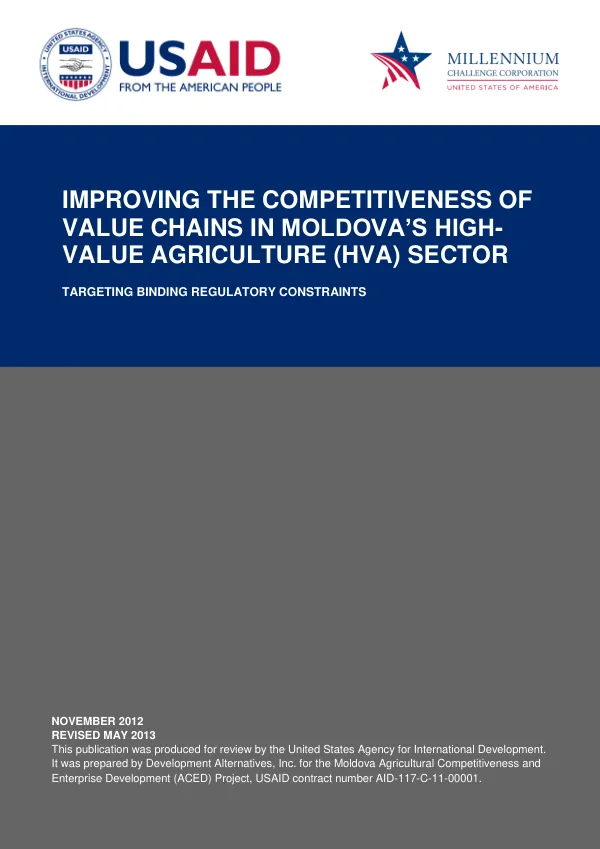 Improving the Competitiveness of Value Chains in Moldova's High-Value Agriculture (HVA) Sector