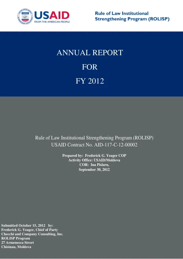Annual Report for FY 2012: Rule of Law Institutional Strengthening Program (ROLISP)