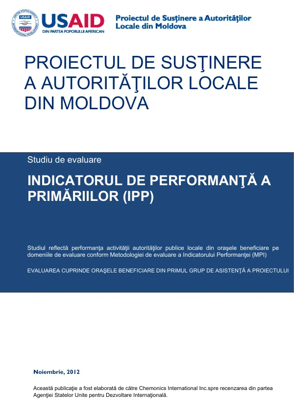 Studiul de evaluare a Performanțelor Primăriilor orașelor beneficiare selectate în primul grup de asistență