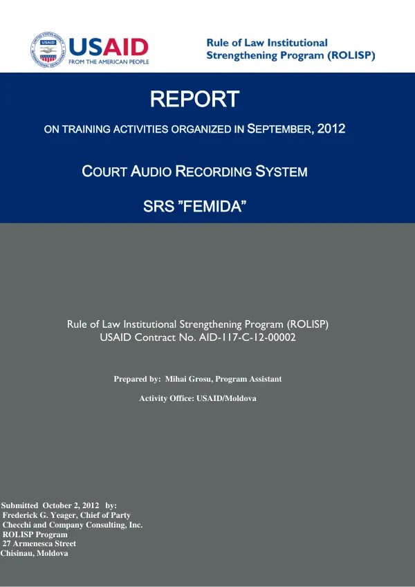 Quarterly Report: Rule of Law Institutional Strengthening Program (ROLISP) FY 2012 Q3