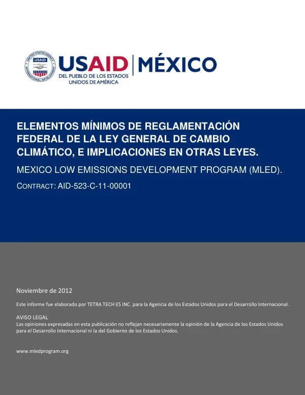 Elementos Mínimos de Reglamentación Federal de la Ley General de Cambio Climático, e Implicaciones en Otras Leyes