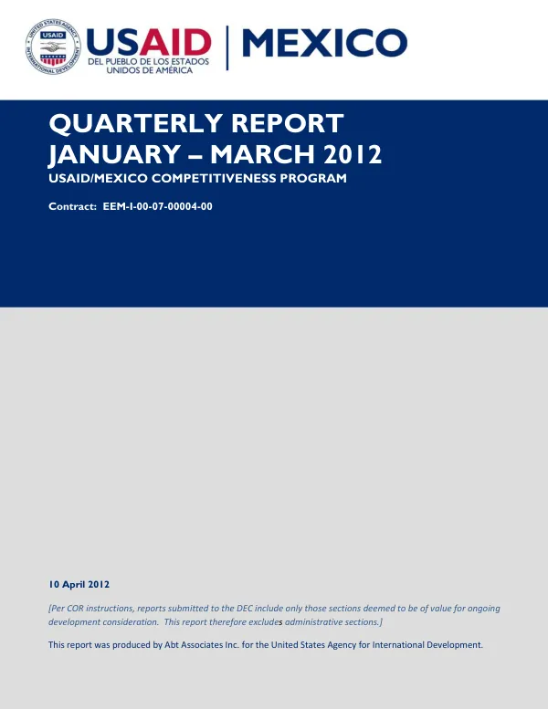 Quarterly Report: Competitiveness Program – 2nd Quarter FY 2012 (January – March 2012)