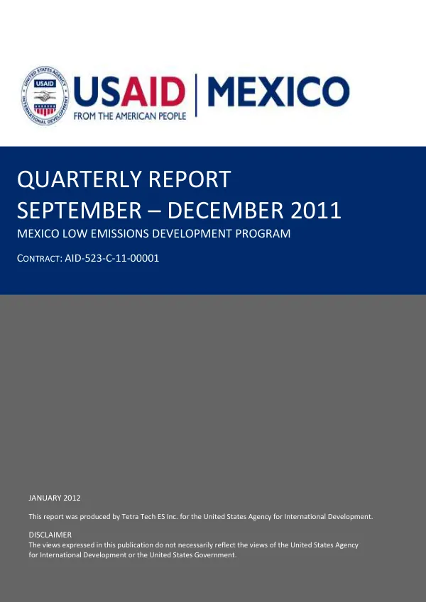 Quarterly Report: Mexico Low Emissions Development Program