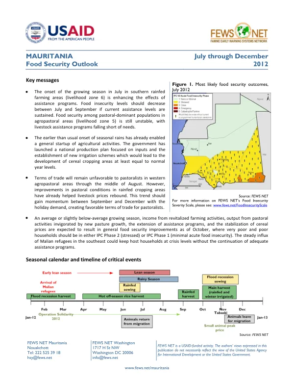 MAURITANIA Food Security Outlook July through December 2012