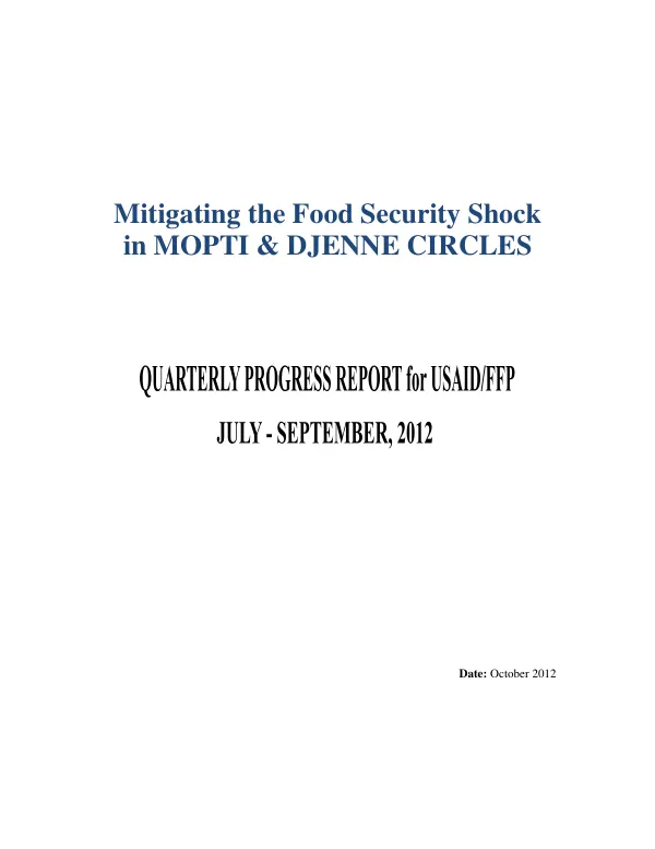 Mitigating the Food Security Shock in MOPTI & DJENNE CIRCLES