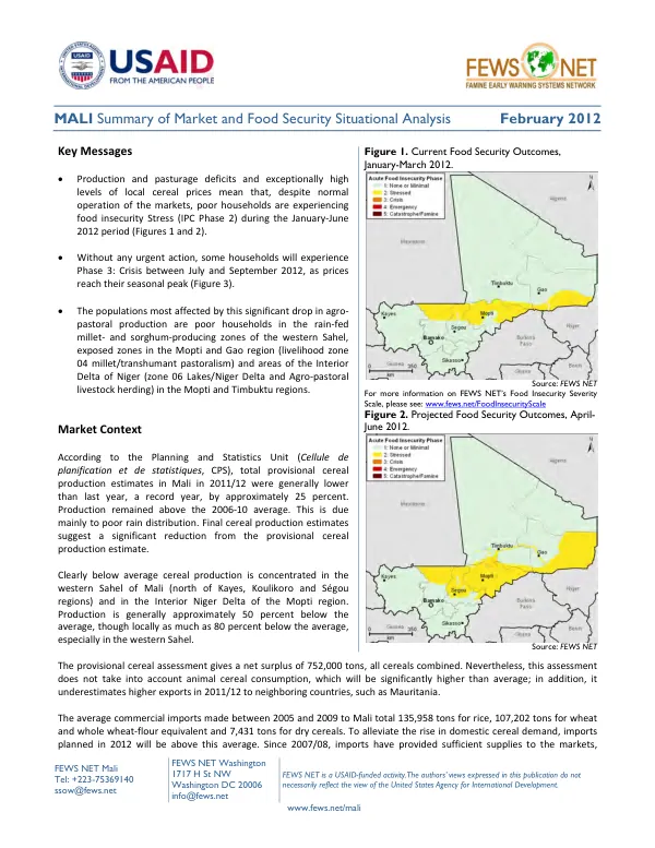 Mali Summary of Market and Food Security Situational Analysis