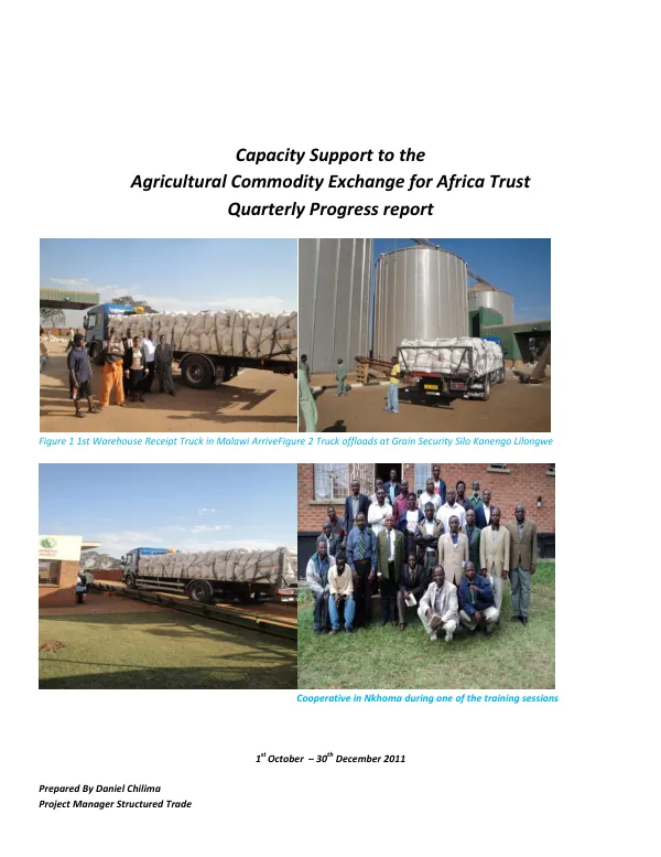 Capacity Support to the Agricultural Commodity Exchange for Africa Trust Quarterly Progress report