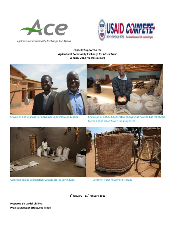 Capacity Support to the Agricultural Commodity Exchange for Africa Trust January 2012 Progress report