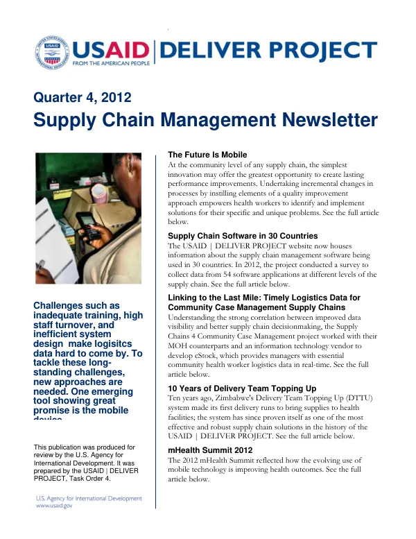Supply Chain Management Newsletter, Quarter 4, 2012