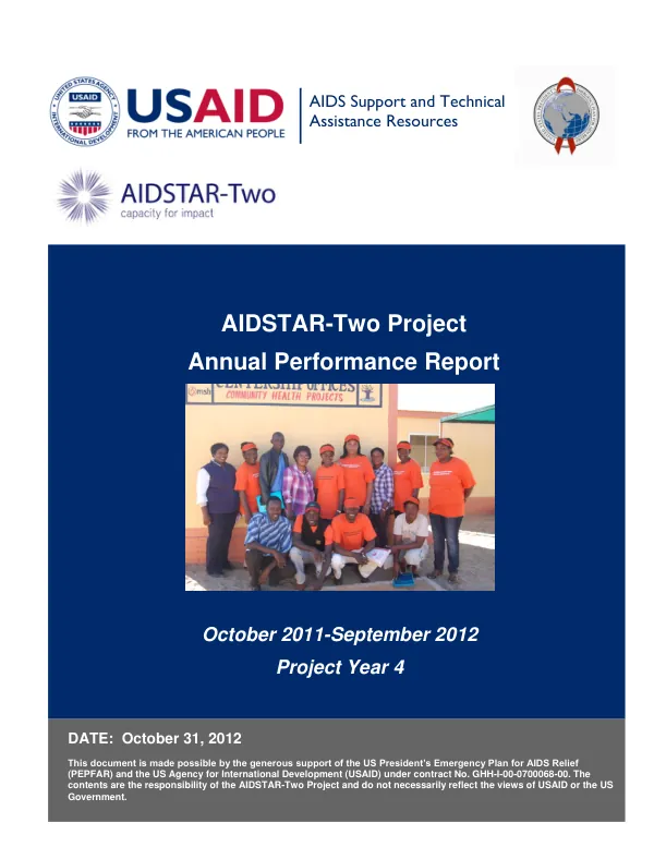 AIDSTAR-Two Annual Performance Report, Project Year 4