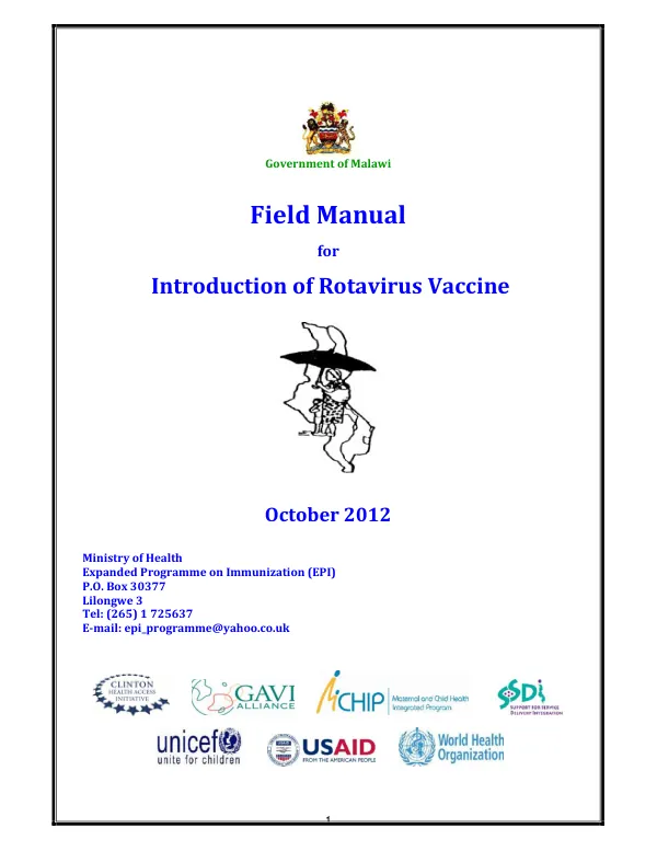 Government of Malawi Field Manual for Introduction of Rotavirus Vaccine