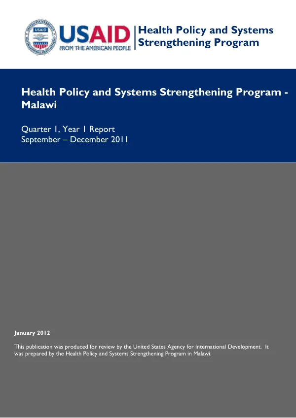 Health Policy and Systems Strengthening Program - Malawi Year One Quarter 1 Report