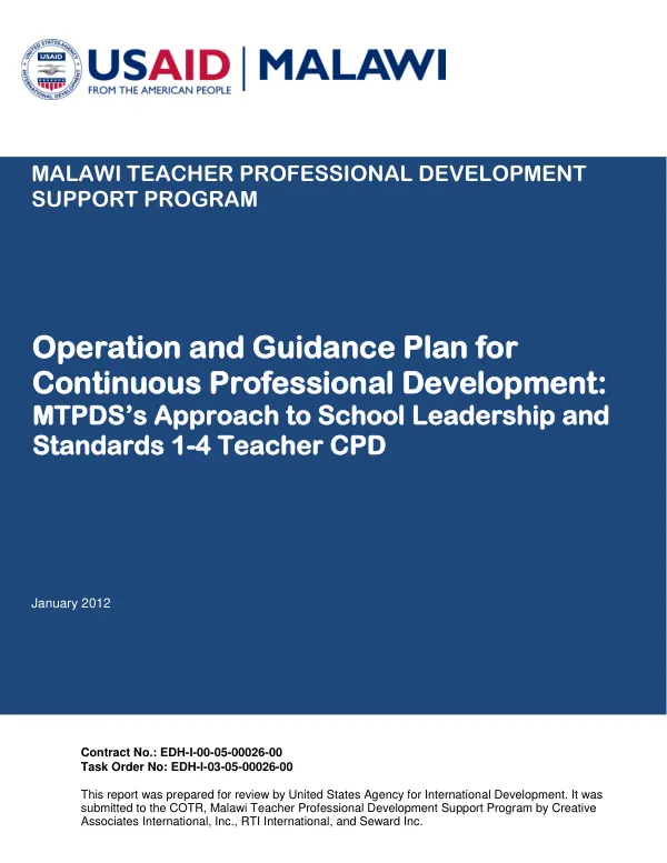 Operation and Guidance Plan for Continuous Professional Development: MTPDS’s Approach to School Leadership and Standards 1-4 Teacher CPD
