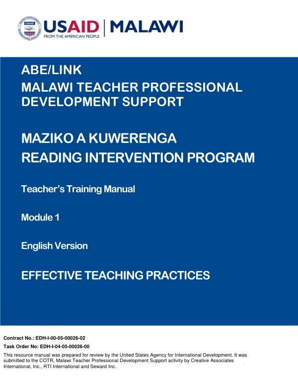 Teacher’s Training Manual: Effective Teaching Practices for Early Grade Literacy and Numeracy
