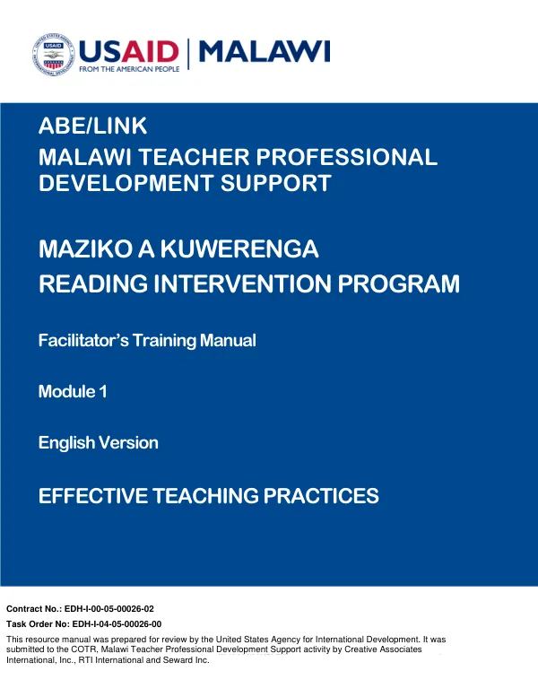 Facilitator’s Training Manual: Effective Teaching Practices for Early Grade Reading Intervention in Malawi