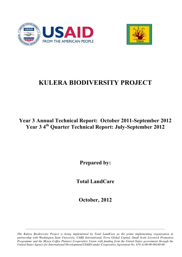 Year 3 Annual Technical Report: Kulera Biodiversity Project