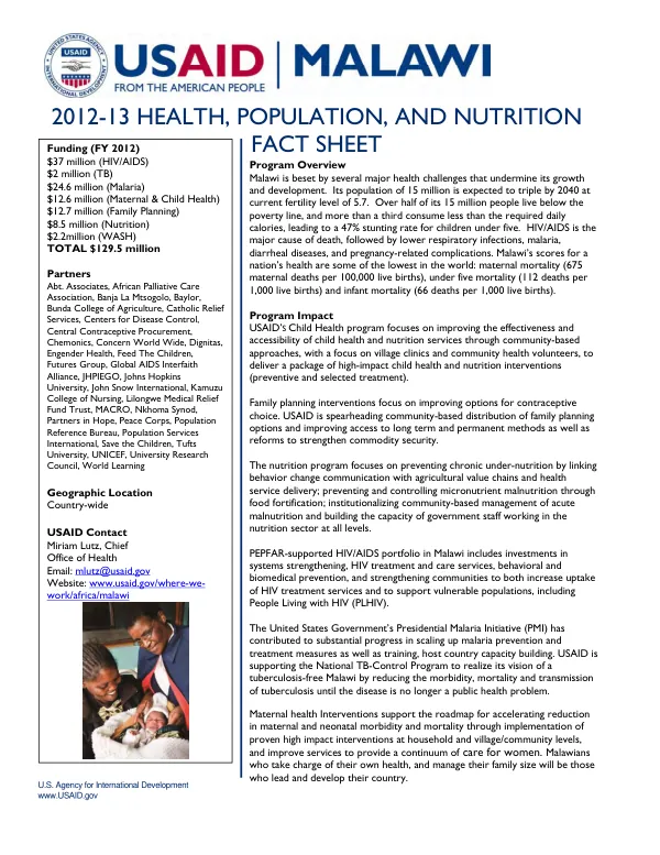 2012-13 HEALTH, POPULATION, AND NUTRITION FACT SHEET