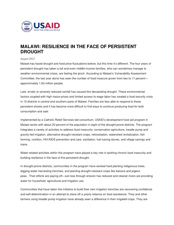 Malawi: Resilience in the Face of Persistent Drought