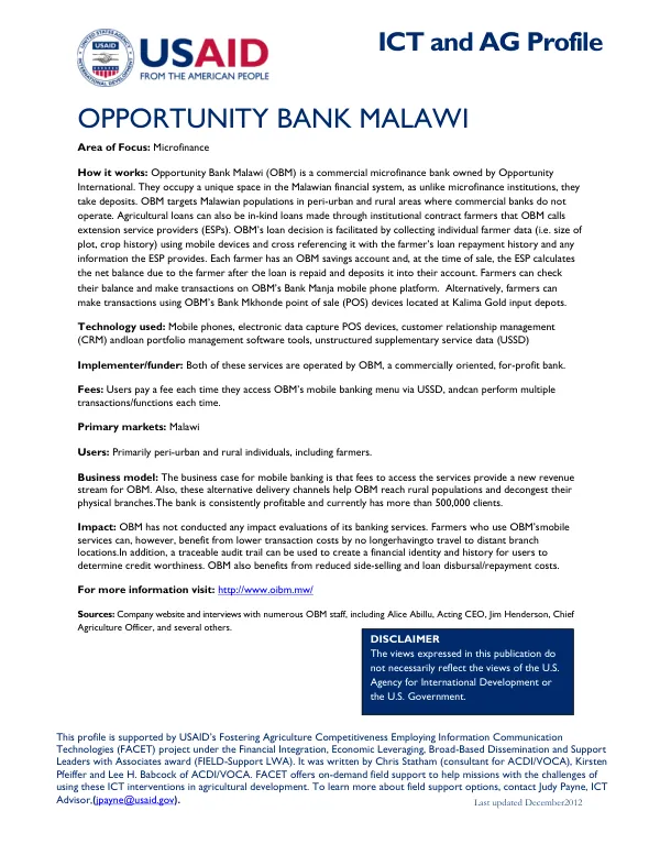 Opportunity Bank Malawi profile